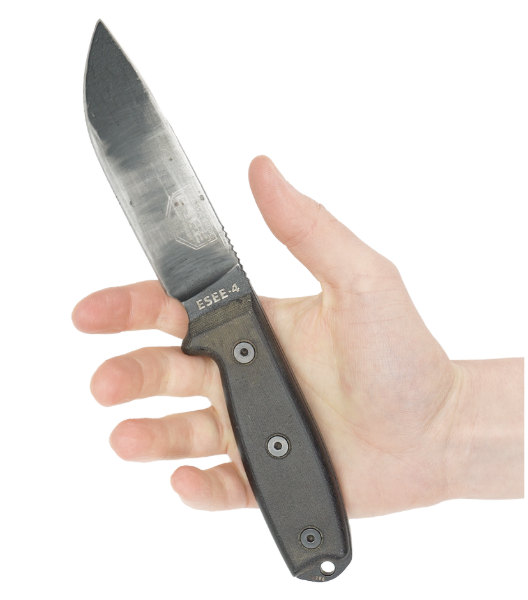 Hand holding an ESEE-4 knife